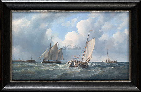 Zeilschepen voor een haveningang