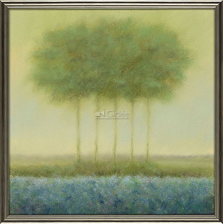 Blauw landschap met 5 bomen