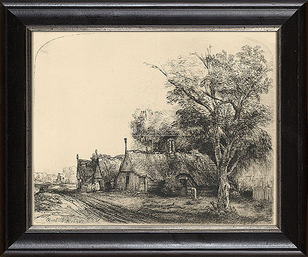 Drie boeren huizen aan een weg