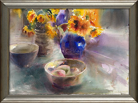 Zonnebloemen en mango's