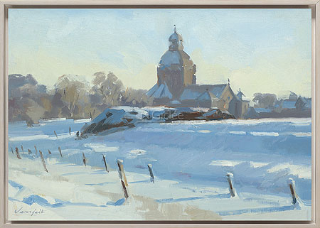 Snow landscape with church