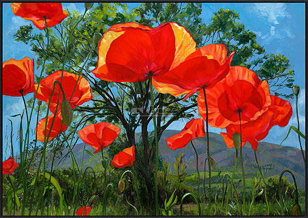Poppies, tree or mountain