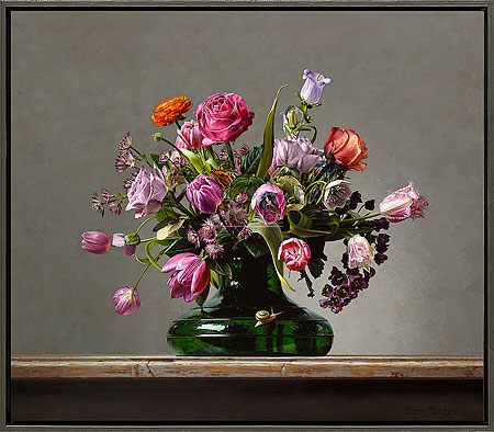 Bloemstilleven met kleine vos