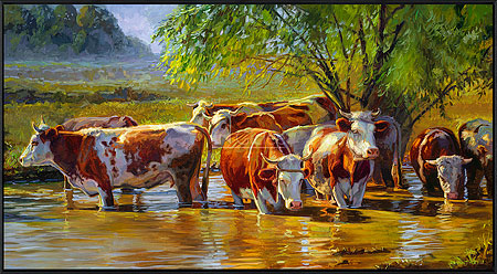 Roodbont vee onder wilg