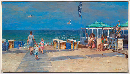 Strandopgang met strandtent