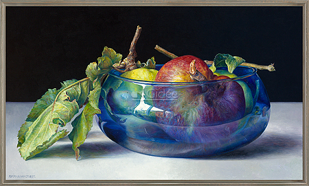 Wilde appels in blauwe kom