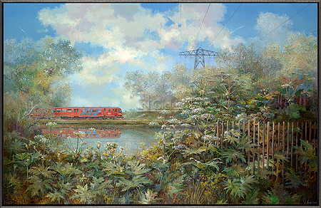 Scenery with old diesel train