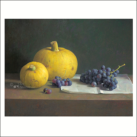 Still life with grapes and pumpkins