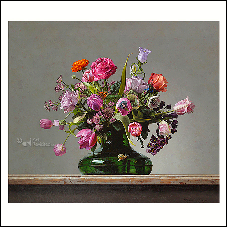 Flower still life with small tortoiseshell butterfly
