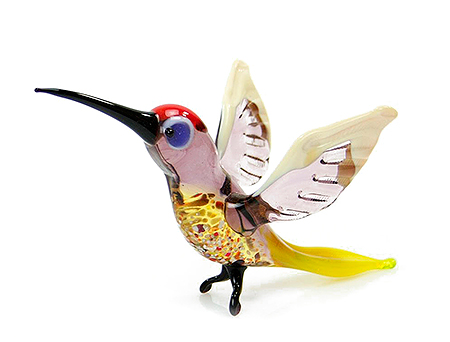 Glazen vogel kolibrie geel paars