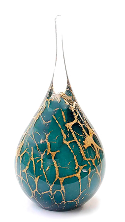 Glazen object druppel groen bladgoud (groot)