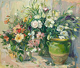 Green vase and bouquet