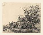 Drie boeren huizen aan een weg