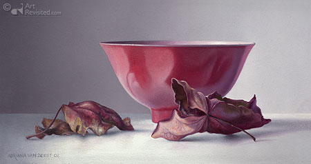 Roze kom met bladeren