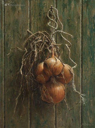 Still life with a string of onions
