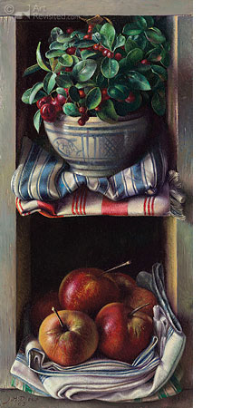 Chest with snowberry and apples