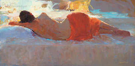 Reclining model in red